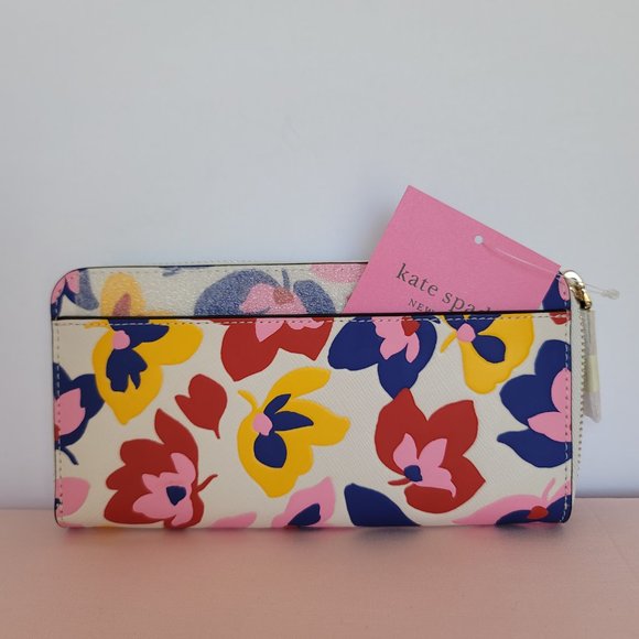 KATE SPADE Spencer Summer Flower Embossed Zip-around Continental Wallet-Cream ⭐ - Picture 8 of 16